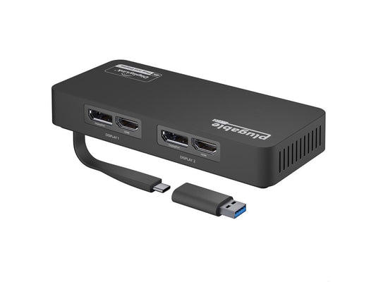 Plugable 4K DisplayPort and HDMI Dual Monitor Adapter for USB 3.0 and USB-C, Compatible with Windows and Mac - TAA
