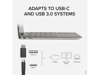 Plugable 4K DisplayPort and HDMI Dual Monitor Adapter with Ethernet for USB 3.0 and USB-C, Compatible with Windows and Mac - TAA