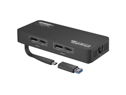Plugable 4K DisplayPort and HDMI Dual Monitor Adapter with Ethernet for USB 3.0 and USB-C, Compatible with Windows and Mac - TAA