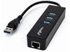 Premium 3 Port Portable USB 3.0 Hub with Gigabit Ethernet 10/100/1000 - Built-In Cable - USB - 3 USB Port(s) - 1 Network (RJ-45) Port(s) Black