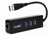 Premium 3 Port Portable USB 3.0 Hub with Gigabit Ethernet 10/100/1000 - Built-In Cable - USB - 3 USB Port(s) - 1 Network (RJ-45) Port(s) Black