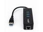 Premium 3 Port Portable USB 3.0 Hub with Gigabit Ethernet 10/100/1000 - Built-In Cable - USB - 3 USB Port(s) - 1 Network (RJ-45) Port(s) Black