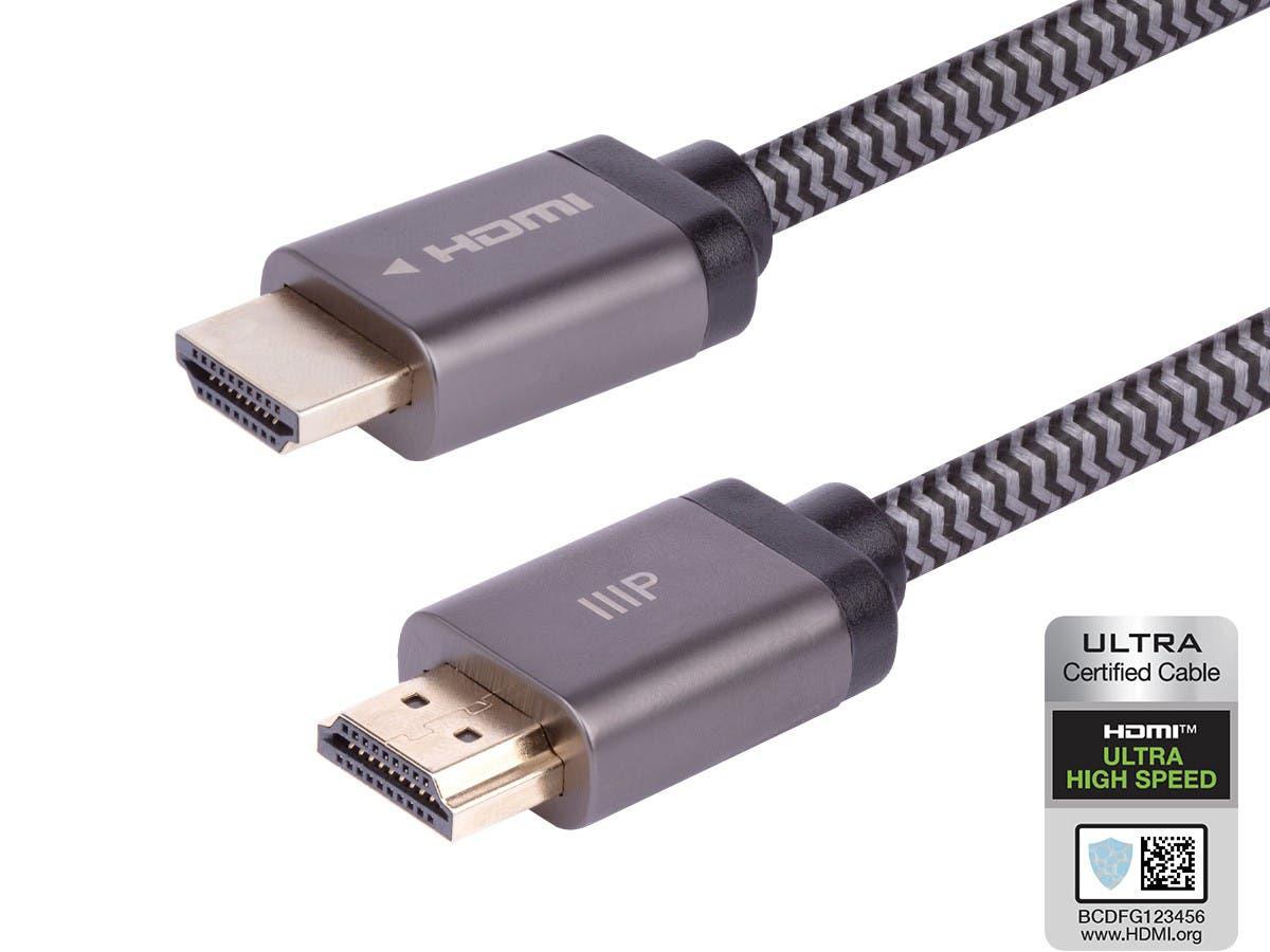 MONOPRICE 8K CERTIFIED BRAIDED ULTRA HIGH SPEED HDMI CABLE - HDMI 2.1_ 8K@60HZ_ 48GBPS_ CL2 IN-WALL RATED_ 26AWG_ 15FT_ BLACK