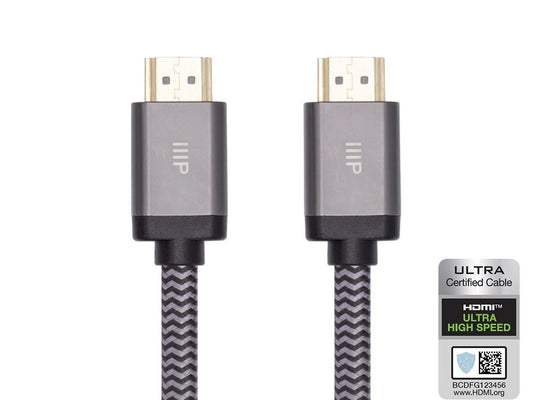 MONOPRICE 8K CERTIFIED BRAIDED ULTRA HIGH SPEED HDMI CABLE - HDMI 2.1_ 8K@60HZ_ 48GBPS_ CL2 IN-WALL RATED_ 26AWG_ 15FT_ BLACK