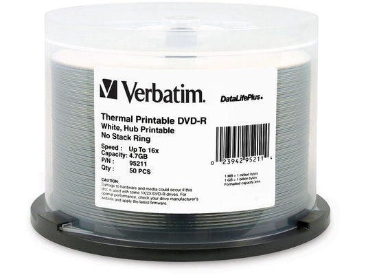 50PK DVD-R 4.7GB 16X WHT THERM PT HUB