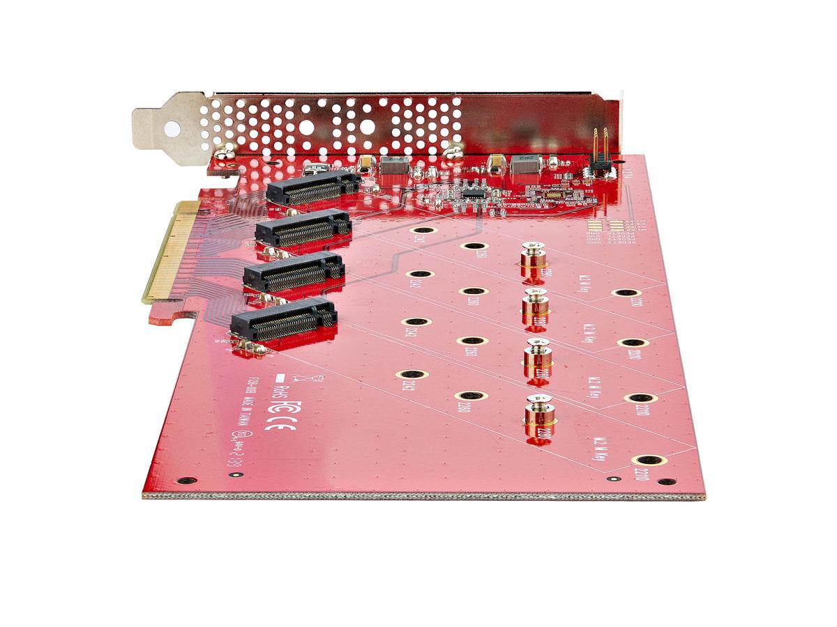 StarTech.com Quad M.2 PCIe Adapter Card, x16 Quad NVMe or AHCI M.2 SSD to PCI Express 4.0, Up to 7.8GBps/Drive, For 2242/2260/2280/22110mm PCIe M-Key M2 SSDs, Bifurcation Required - PC/Linux Compatible (QUAD-M2-PCIE-CARD-B)