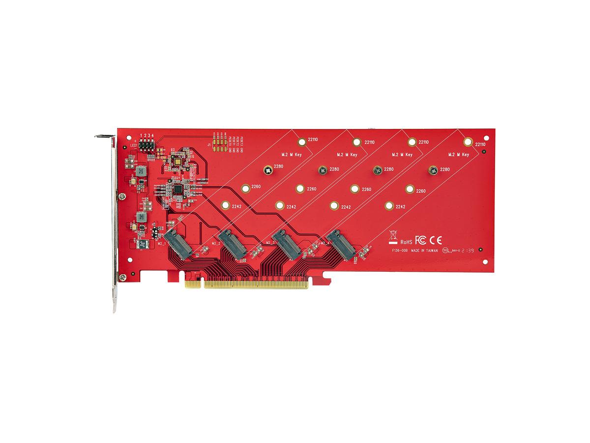 StarTech.com Quad M.2 PCIe Adapter Card, x16 Quad NVMe or AHCI M.2 SSD to PCI Express 4.0, Up to 7.8GBps/Drive, For 2242/2260/2280/22110mm PCIe M-Key M2 SSDs, Bifurcation Required - PC/Linux Compatible (QUAD-M2-PCIE-CARD-B)