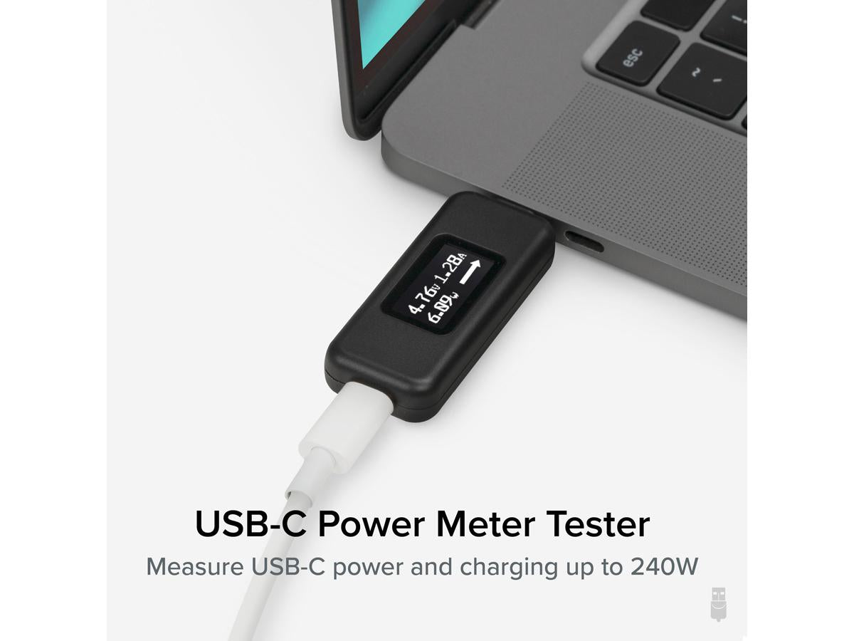 Plugable USB C Power Meter Tester for Monitoring USB-C Connections up to 240W Digital Multimeter Tester for USB-C Cables, Laptops, Phones, Chargers -
