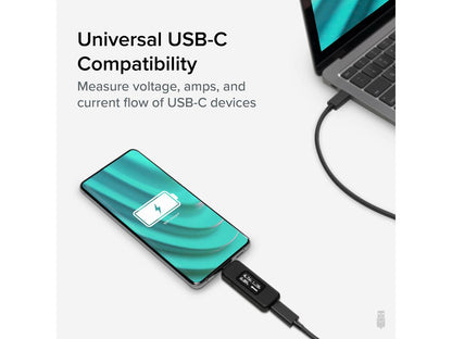 Plugable USB C Power Meter Tester for Monitoring USB-C Connections up to 240W Digital Multimeter Tester for USB-C Cables, Laptops, Phones, Chargers -