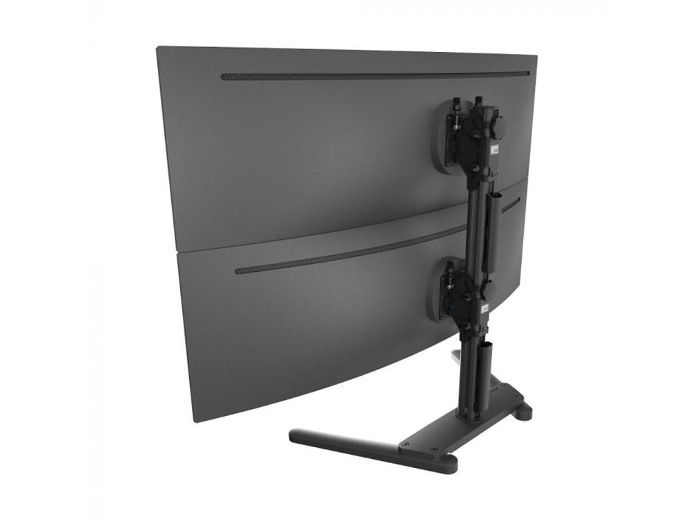 Atdec freestanding heavy duty dual vertical monitor desk mount, monitors sized 24"-55", flat displays to 55lbs, curved displays to 40 lbs. black