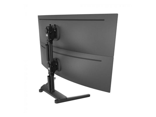 Atdec freestanding heavy duty dual vertical monitor desk mount, monitors sized 24"-55", flat displays to 55lbs, curved displays to 40 lbs. black