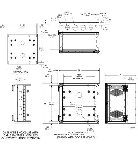 WALL MOUNT CABINET DOUBLE HINGED 8U